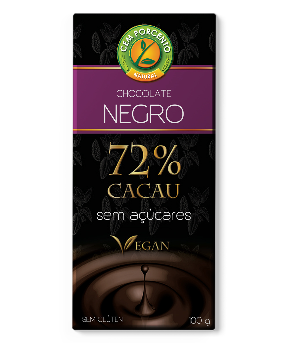 chocolate negro 72% cacau sem açúcar 100g