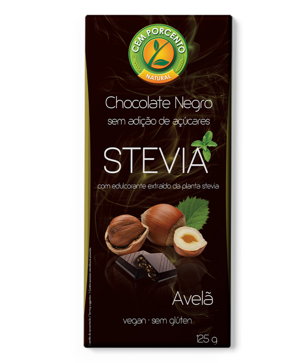 chocolate negro com avelãs stevia 125g