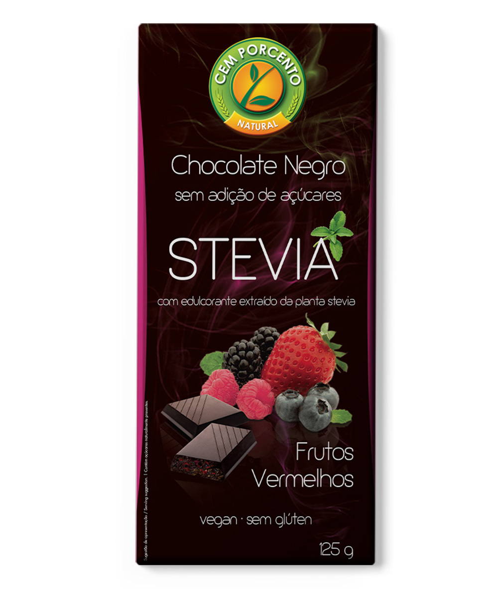 chocolate negro com frutos vermelhos stevia 125g