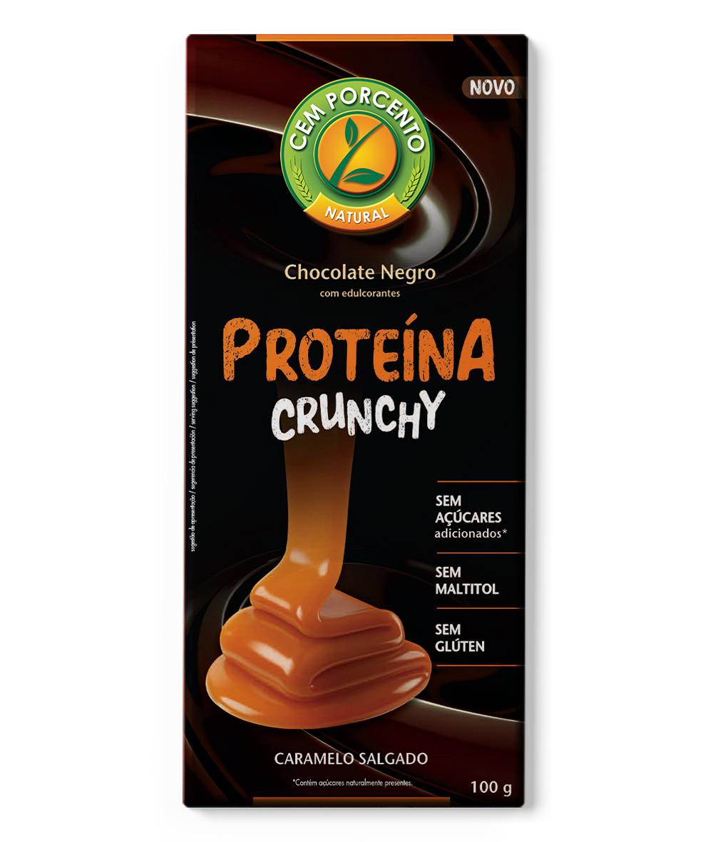 chocolate negro crunchy proteína caramelo sem açúcar 100g