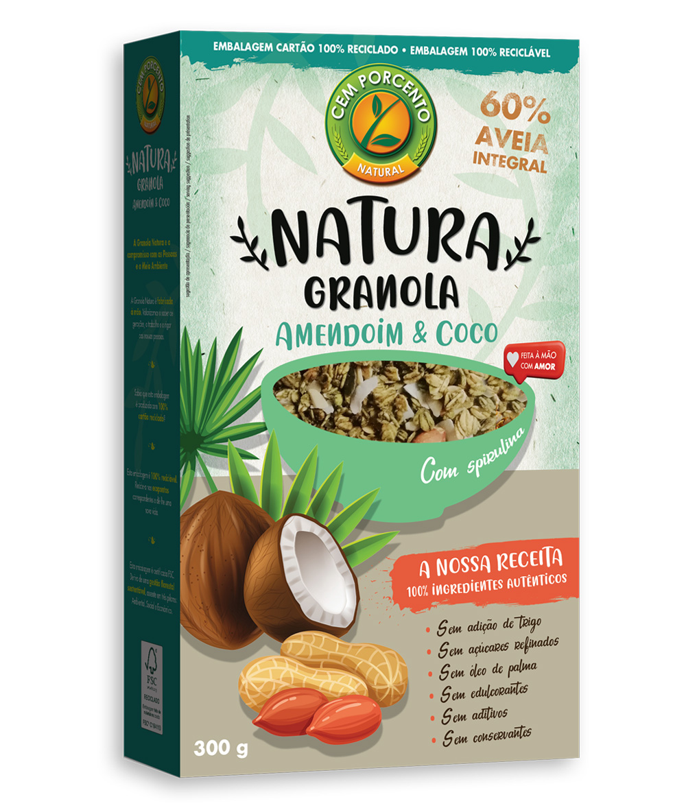 granola natura amendoim e coco 300g