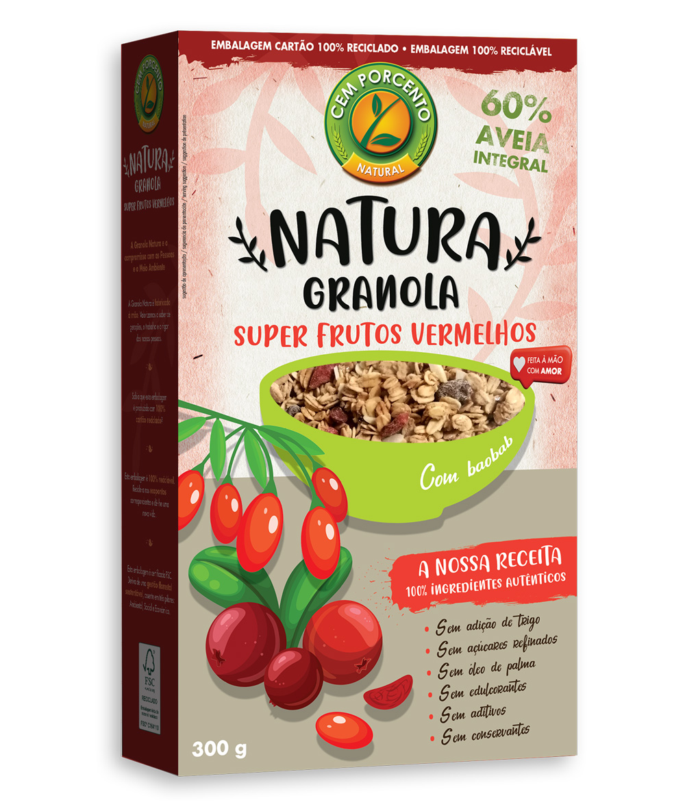 granola natura super frutos vermelhos 300g